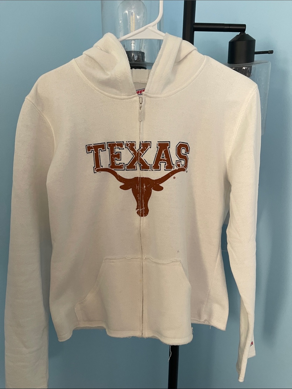 Soffe White Zip Hoodie with Orange 'TEXAS' Chest Graphic